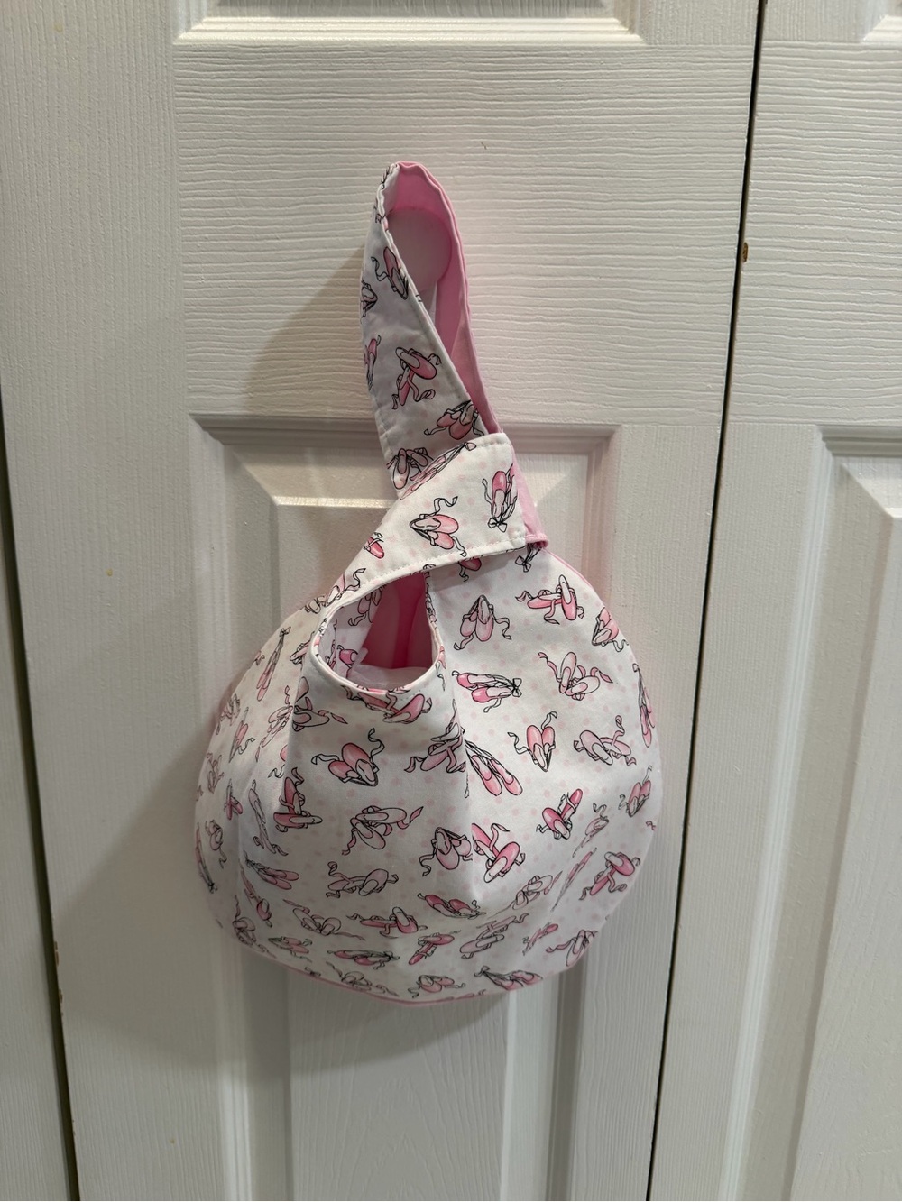 Reversible Pink Ballet Slipper Print Japanese Hang Bag - Women's Wrist Sling